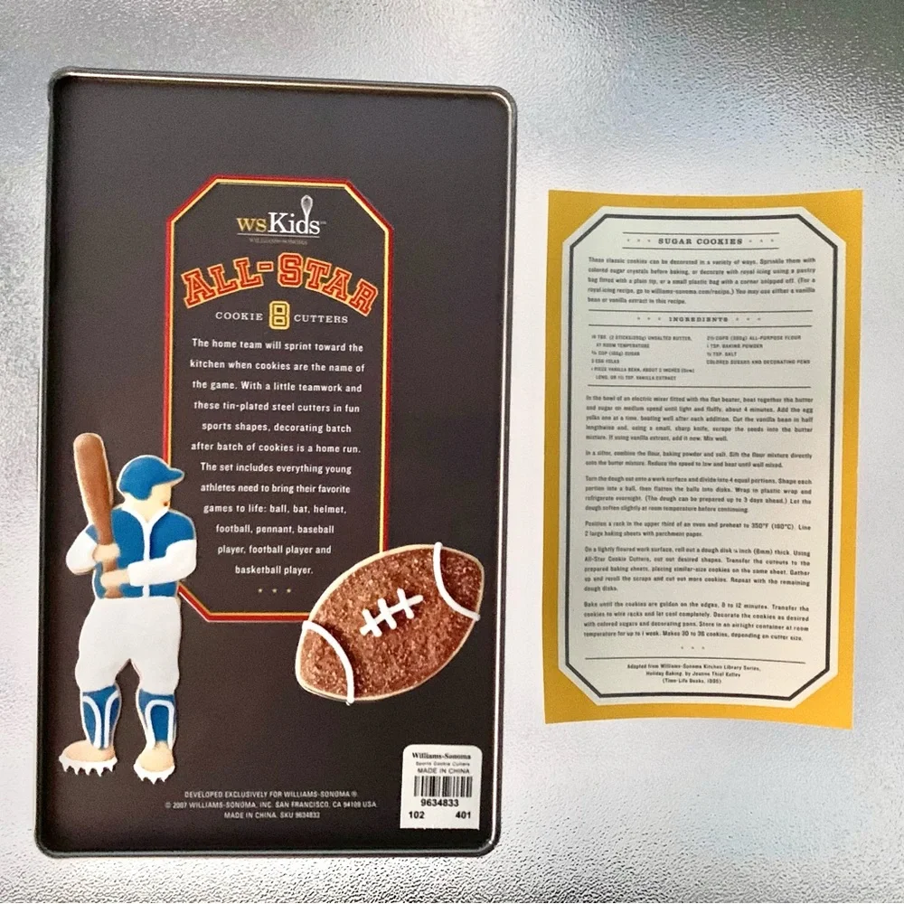 Williams-Sonoma All-Star Sports 8 Cookie Cutter Set in Sports Locker Design Tin